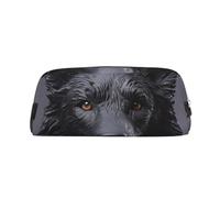 GDSHJKLW Black German Shepherd Leather Pencil Case Large Capacity Pen Pouch,Zipper Makeup Bag For Women Men Travel Toiletry Bags Waterproof Cosmetic Bag Wide-Open Coin Pouch Purse, Silver, One Size