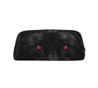 GDSHJKLW Black Red Eyed Wolf Leather Pencil Case Large Capacity Pen Pouch,Zipper Makeup Bag For Women Men Travel Toiletry Bags Waterproof Cosmetic Bag Wide-Open Coin Pouch Purse