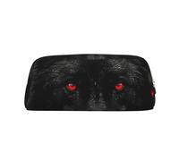 GDSHJKLW Black Red Eyed Wolf Leather Pencil Case Large Capacity Pen Pouch,Zipper Makeup Bag For Women Men Travel Toiletry Bags Waterproof Cosmetic Bag Wide-Open Coin Pouch Purse