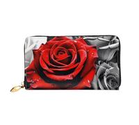 GDSHJKLW Black White And Red Roses Women Wallets Leather Zip Around Clutch Purses Waterproof Credit Card Holder With Phone Holder Ladies Travel Coin Purse