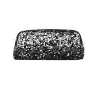 GDSHJKLW Black White Glitter Leather Pencil Case Large Capacity Pen Pouch,Zipper Makeup Bag For Women Men Travel Toiletry Bags Waterproof Cosmetic Bag Wide-Open Coin Pouch Purse, Silver, One Size