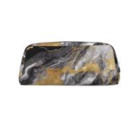 GDSHJKLW Black White Gold Foil Marble Leather Pencil Case Large Capacity Pen Pouch,Zipper Makeup Bag For Women Men Travel Toiletry Bags Waterproof Cosmetic Bag Wide-Open Coin Pouch Purse, Silver, One