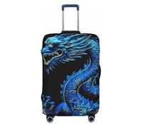 GDSHJKLW Blue Chinese Dragon Travel Luggage Cover Suitcase Protector Washable Elastic Suitcase Cover Anti-Scratch Luggage Protector Travel Suitcase Baggage Cover Fits 18-32 Inch Suitcase, Black, XL
