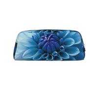 GDSHJKLW Blue Dahlia Flower Leather Pencil Case Large Capacity Pen Pouch,Zipper Makeup Bag For Women Men Travel Toiletry Bags Waterproof Cosmetic Bag Wide-Open Coin Pouch Purse