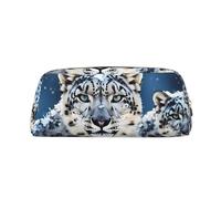 GDSHJKLW Blue Eyed Snow Leopard Leather Pencil Case Large Capacity Pen Pouch,Zipper Makeup Bag For Women Men Travel Toiletry Bags Waterproof Cosmetic Bag Wide-Open Coin Pouch Purse, Gold, One Size