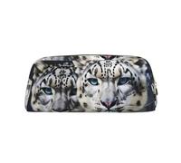 GDSHJKLW Blue Eyed Snow Leopard Leather Pencil Case Large Capacity Pen Pouch,Zipper Makeup Bag For Women Men Travel Toiletry Bags Waterproof Cosmetic Bag Wide-Open Coin Pouch Purse, Gold, One Size