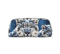 GDSHJKLW Blue Eyed Snow Leopard Leather Pencil Case Large Capacity Pen Pouch,Zipper Makeup Bag For Women Men Travel Toiletry Bags Waterproof Cosmetic Bag Wide-Open Coin Pouch Purse, Silver, One Size