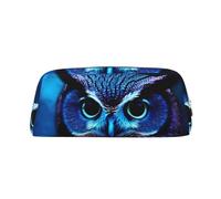 GDSHJKLW Blue Owl Leather Pencil Case Large Capacity Pen Pouch,Zipper Makeup Bag For Women Men Travel Toiletry Bags Waterproof Cosmetic Bag Wide-Open Coin Pouch Purse
