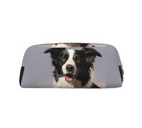 GDSHJKLW Border Collie Leather Pencil Case Large Capacity Pen Pouch,Zipper Makeup Bag For Women Men Travel Toiletry Bags Waterproof Cosmetic Bag Wide-Open Coin Pouch Purse, Gold, One Size