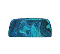 GDSHJKLW Bright Aqua Blue Turquoise Leather Pencil Case Large Capacity Pen Pouch,Zipper Makeup Bag For Women Men Travel Toiletry Bags Waterproof Cosmetic Bag Wide-Open Coin Pouch Purse