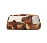 GDSHJKLW Camels Rest Desert Leather Pencil Case Large Capacity Pen Pouch,Zipper Makeup Bag For Women Men Travel Toiletry Bags Waterproof Cosmetic Bag Wide-Open Coin Pouch Purse, Gold, One Size