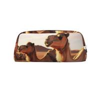 GDSHJKLW Camels Rest Desert Leather Pencil Case Large Capacity Pen Pouch,Zipper Makeup Bag For Women Men Travel Toiletry Bags Waterproof Cosmetic Bag Wide-Open Coin Pouch Purse, Silver, One Size