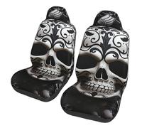 GDSHJKLW Car Front Seat Covers Set of 2, Elastic Breathable Car Front Seat Protector Soft Comfy Vehicle Seats Cushion Cover Black and White Skulls Car Accessories Universal for Most SUV Sedan Truck