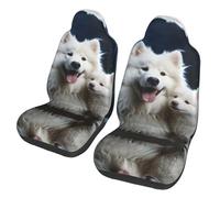 GDSHJKLW Car Front Seat Covers Set of 2, Elastic Breathable Car Front Seat Protector Soft Comfy Vehicle Seats Cushion Cover White Dog Car Accessories Universal for Most SUV Sedan Truck