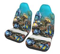 GDSHJKLW Car Front Seat Covers Set of 2, Elastic Breathable Car Front Seat Protector Soft Comfy Vehicle Seats Cushion Cover 3D Ocean Fish Car Accessories Universal for Most SUV Sedan Truck
