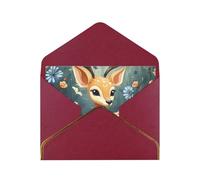 GDSHJKLW Cartoon Deer Flower Greeting Card with Dark Red Envelopes, 4x6 Thinking of You Cards Happy Birthday Wedding Invitation Blank Note Card for All Occasions