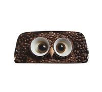 GDSHJKLW Coffee Bean Owl Leather Pencil Case Large Capacity Pen Pouch,Zipper Makeup Bag For Women Men Travel Toiletry Bags Waterproof Cosmetic Bag Wide-Open Coin Pouch Purse, Silver, One Size