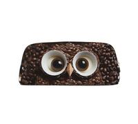GDSHJKLW Coffee Bean Owl Leather Pencil Case Large Capacity Pen Pouch,Zipper Makeup Bag For Women Men Travel Toiletry Bags Waterproof Cosmetic Bag Wide-Open Coin Pouch Purse, Gold, One Size
