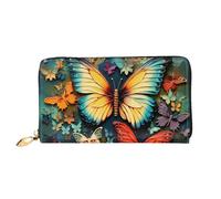 GDSHJKLW Colorful Butterfly Embroidery Paintings Women Wallets Leather Zip Around Clutch Purses Waterproof Credit Card Holder With Phone Holder Ladies Travel Coin Purse