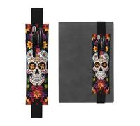 GDSHJKLW Colorful Flower Skulls Elastic Band Pen Holder Detachable Pu Leather Pen Sleeve Pouch Journal Pencil Holder Pencil Case Office Supplies Gift For Hardcover Journals Notebooks Planners