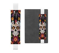 GDSHJKLW Colorful Flower Skulls Elastic Band Pen Holder Detachable Pu Leather Pen Sleeve Pouch Journal Pencil Holder Pencil Case Office Supplies Gift For Hardcover Journals Notebooks Planners