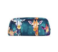 GDSHJKLW Colorful Giraffe Fans Lovers Leather Pencil Case Large Capacity Pen Pouch,Zipper Makeup Bag For Women Men Travel Toiletry Bags Waterproof Cosmetic Bag Wide-Open Coin Pouch Purse, Silver, One