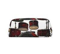 GDSHJKLW Cool Drum Set Leather Pencil Case Large Capacity Pen Pouch,Zipper Makeup Bag For Women Men Travel Toiletry Bags Waterproof Cosmetic Bag Wide-Open Coin Pouch Purse, Silver, One Size