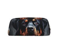 GDSHJKLW Cool Rottweiler Dog Art Leather Pencil Case Large Capacity Pen Pouch,Zipper Makeup Bag For Women Men Travel Toiletry Bags Waterproof Cosmetic Bag Wide-Open Coin Pouch Purse, Gold, One Size