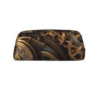 GDSHJKLW Cool Steampunk Gears Leather Pencil Case Large Capacity Pen Pouch,Zipper Makeup Bag For Women Men Travel Toiletry Bags Waterproof Cosmetic Bag Wide-Open Coin Pouch Purse, Gold, One Size