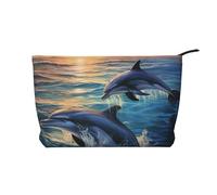 GDSHJKLW Corduroy Makeup Bag Cosmetic Bag For Women Girls,Large Capacity Portable Toiletry Pounch With Zipper, Dolphins In The Sea1 Aesthetic Women Handbags Purses Travel Make Up Organizer
