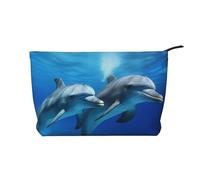 GDSHJKLW Corduroy Makeup Bag Cosmetic Bag For Women Girls,Large Capacity Portable Toiletry Pounch With Zipper, Dolphins In The Ocean Aesthetic Women Handbags Purses Travel Make Up Organizer