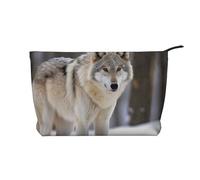 GDSHJKLW Corduroy Makeup Bag Cosmetic Bag For Women Girls,Large Capacity Portable Toiletry Pounch With Zipper, Wolf In The Snow Aesthetic Women Handbags Purses Travel Make Up Organizer