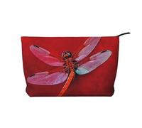 GDSHJKLW Corduroy Makeup Bag Cosmetic Bag For Women Girls,Large Capacity Portable Toiletry Pounch With Zipper, Dragonfly On Red Background Aesthetic Women Handbags Purses Travel Make Up Organizer