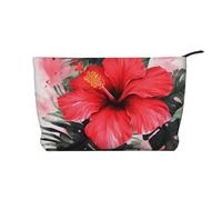 GDSHJKLW Corduroy Makeup Bag Cosmetic Bag For Women Girls,Large Capacity Portable Toiletry Pounch With Zipper, Red Hibiscus Aesthetic Women Handbags Purses Travel Make Up Organizer