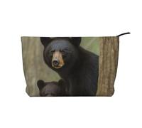 GDSHJKLW Corduroy Makeup Bag Cosmetic Bag For Women Girls,Large Capacity Portable Toiletry Pounch With Zipper, Black Bear Mother And Cub Aesthetic Women Handbags Purses Travel Make Up Organizer