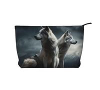 GDSHJKLW Corduroy Makeup Bag Cosmetic Bag For Women Girls,Large Capacity Portable Toiletry Pounch With Zipper, Wolf At Night Aesthetic Women Handbags Purses Travel Make Up Organizer