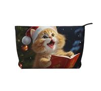 GDSHJKLW Corduroy Makeup Bag Cosmetic Bag For Women Girls,Large Capacity Portable Toiletry Pounch With Zipper, Cute Cat Sing Christmas Carols Aesthetic Women Handbags Purses Travel Make Up Organizer