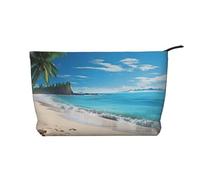 GDSHJKLW Corduroy Makeup Bag Cosmetic Bag For Women Girls,Large Capacity Portable Toiletry Pounch With Zipper, Hawaiian Beach With Palm Trees Aesthetic Women Handbags Purses Travel Make Up Organizer