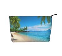 GDSHJKLW Corduroy Makeup Bag Cosmetic Bag For Women Girls,Large Capacity Portable Toiletry Pounch With Zipper, Hawaiian Beach With Palm Trees Aesthetic Women Handbags Purses Travel Make Up Organizer