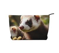 GDSHJKLW Corduroy Makeup Bag Cosmetic Bag For Women Girls,Large Capacity Portable Toiletry Pounch With Zipper, Foraging Ferret Aesthetic Women Handbags Purses Travel Make Up Organizer