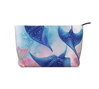 GDSHJKLW Corduroy Makeup Bag Cosmetic Bag For Women Girls,Large Capacity Portable Toiletry Pounch With Zipper, Sea Animals Stingrays Aesthetic Women Handbags Purses Travel Make Up Organizer