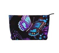 GDSHJKLW Corduroy Makeup Bag Cosmetic Bag For Women Girls,Large Capacity Portable Toiletry Pounch With Zipper, Purple Butterfly And Flowers Aesthetic Women Handbags Purses Travel Make Up Organizer