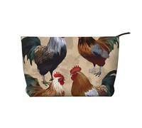 GDSHJKLW Corduroy Makeup Bag Cosmetic Bag For Women Girls,Large Capacity Portable Toiletry Pounch With Zipper, Rooster And Chicken Print Aesthetic Women Handbags Purses Travel Make Up Organizer