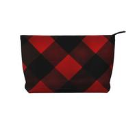 GDSHJKLW Corduroy Makeup Bag Cosmetic Bag For Women Girls,Large Capacity Portable Toiletry Pounch With Zipper, Plaid Red And Black Aesthetic Women Handbags Purses Travel Make Up Organizer