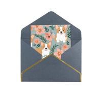 GDSHJKLW Corgi Floral Flowers Spring Garden Greeting Card with Black Envelopes, 4x6 Thinking of You Cards Happy Birthday Wedding Invitation Blank Note Card for All Occasions