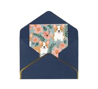 GDSHJKLW Corgi Floral Flowers Spring Garden Greeting Card with Blue Envelopes, 4x6 Thinking of You Cards Happy Birthday Wedding Invitation Blank Note Card for All Occasions