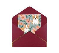 GDSHJKLW Corgi Floral Flowers Spring Garden Greeting Card with Dark Red Envelopes, 4x6 Thinking of You Cards Happy Birthday Wedding Invitation Blank Note Card for All Occasions