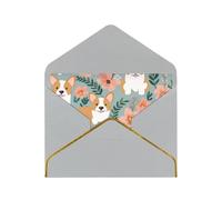 GDSHJKLW Corgi Floral Flowers Spring Garden Greeting Card with Light Grey Envelopes, 4x6 Thinking of You Cards Happy Birthday Wedding Invitation Blank Note Card for All Occasions