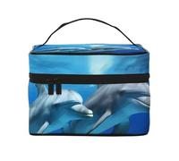 GDSHJKLW Cosmetic Bags For Women, Large Capacity Travel Makeup Bag Organizer Storage Waterproof Toiletry Pouch With Zipper And Carry Handle Dolphins In The Ocean Portable Cosmetic Bag