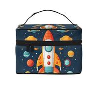 GDSHJKLW Cosmetic Bags For Women, Large Capacity Travel Makeup Bag Organizer Storage Waterproof Toiletry Pouch With Zipper And Carry Handle Rocket Clipart Space Ship Portable Cosmetic Bag